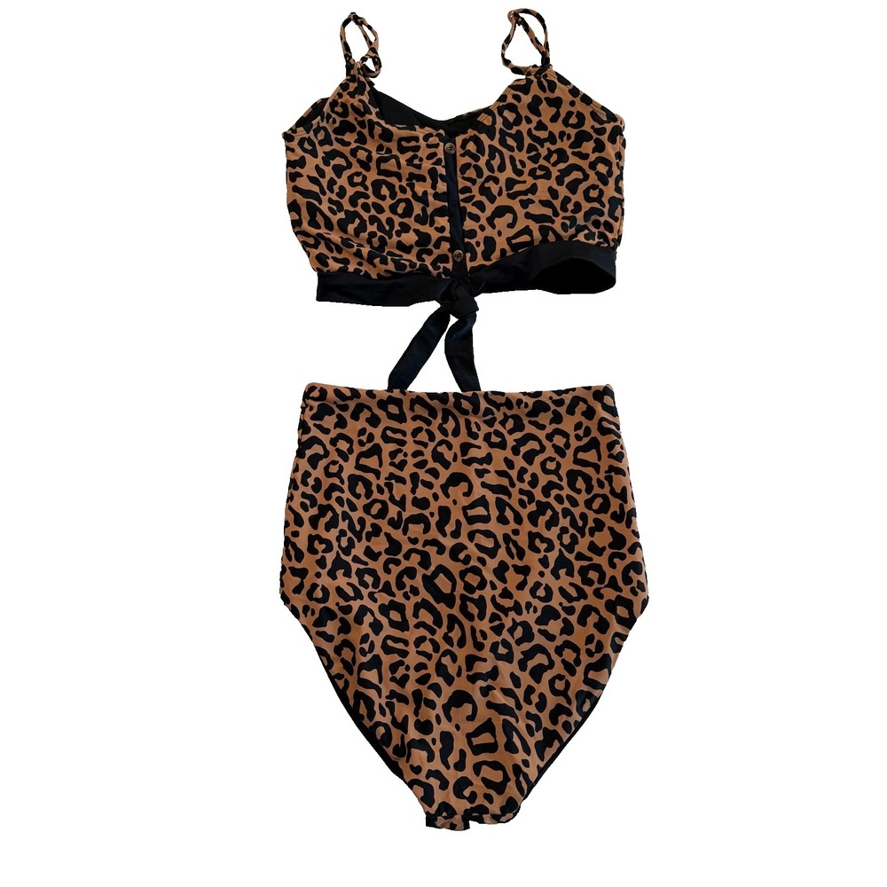 Coral Reef Swim Leopard Print Lounger Top High Waisted Bottom Swimsuit Sz S 4-6 - Picture 6 of 11